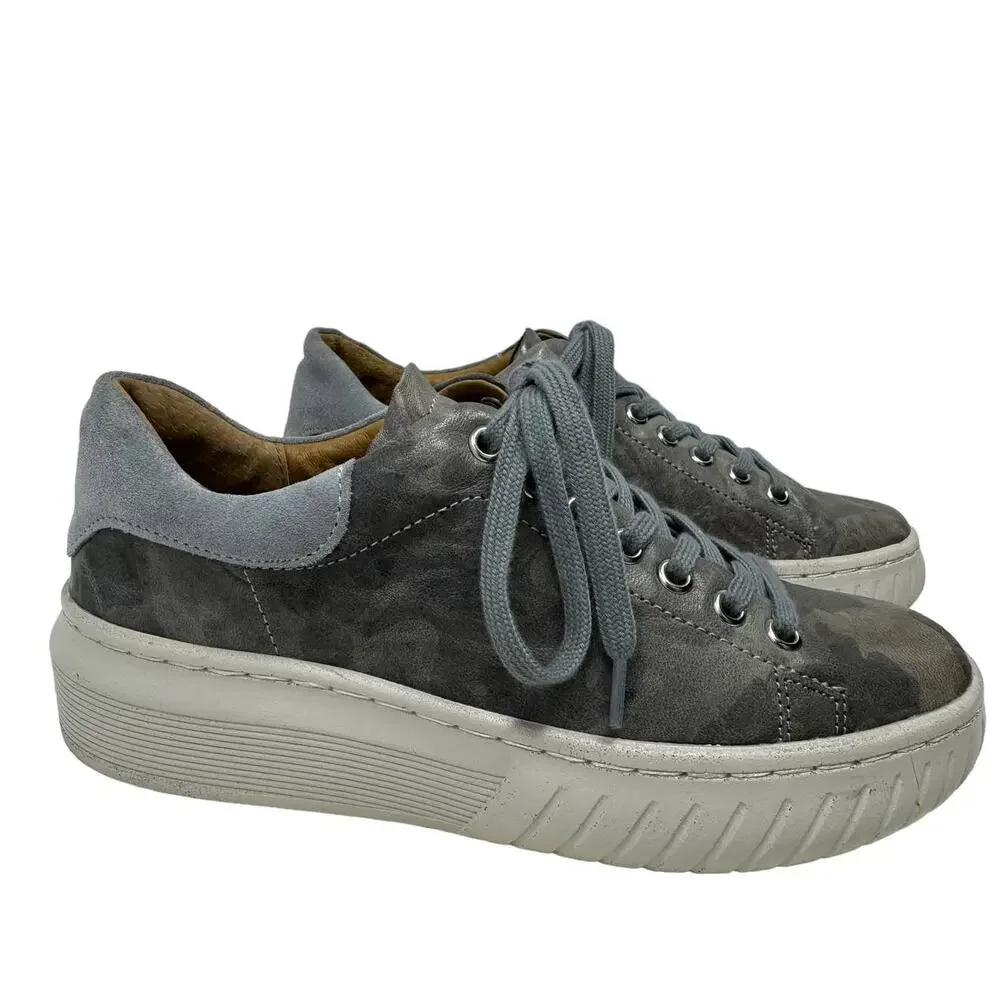 Sofft Parkyn Gray Leather Camo Print Platform Sneaker 7 Comfort‎ Shoes